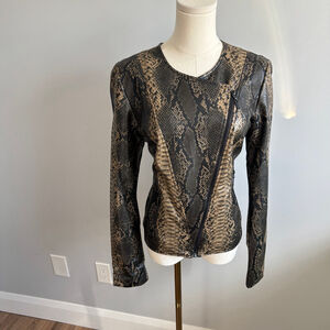 Guess Women's Black Brown Faux Snake Print Jacket, SZ M